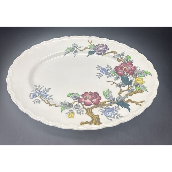 VTG Wood & Sons ASHBOURNE Floral Oval Serving Platter Scalloped Edge England 12” - Picture 4 of 8